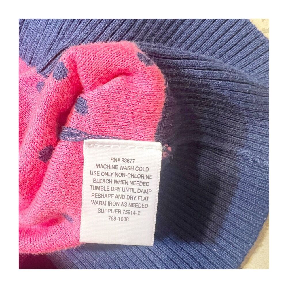 Liz Claiborne Women's Medium Petite MP Sweater Blue Pink Polka Dots Shoulder Zip - Picture 12 of 12